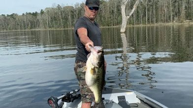 A 13+ pound bass caught at Tired Creek Lake in March 2021.