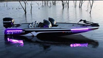 Blacklight strip attached to a boat